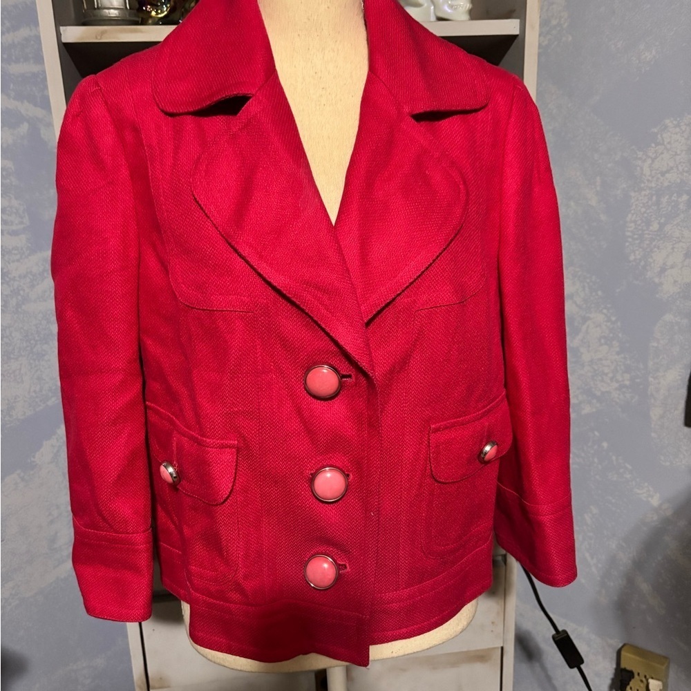 Vintage Nygard Red Linen Blazer Cropped Button Jacket Size 10 - Picture 3 of 15